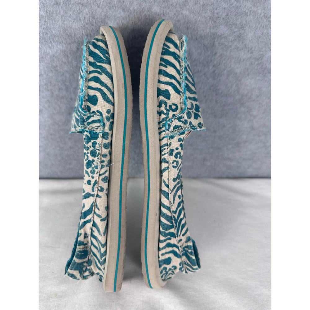 SANUK Woman's sz 7 Canvas Slip On Beach Summer Shoes Animal Print Surfer Teal - Picture 2 of 7